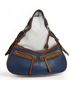 Extremely Rare Dooney & Bourke Blue Pebble Leather Banana Bag Shoulder Bag Tote